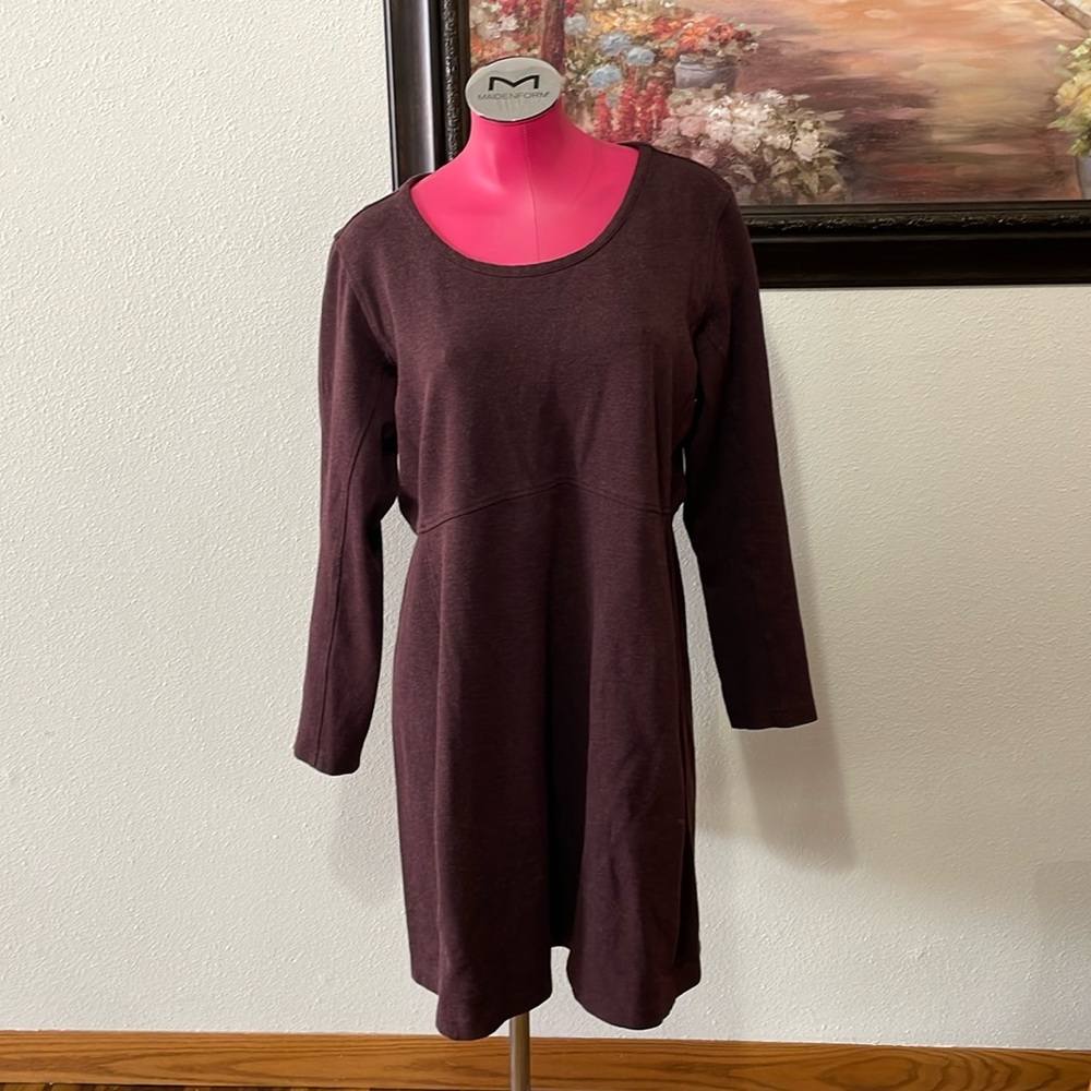 Duluth Trading Wearwithall Ponte Knit Dress Long Sleeve XL Stretch Burgundy Wine